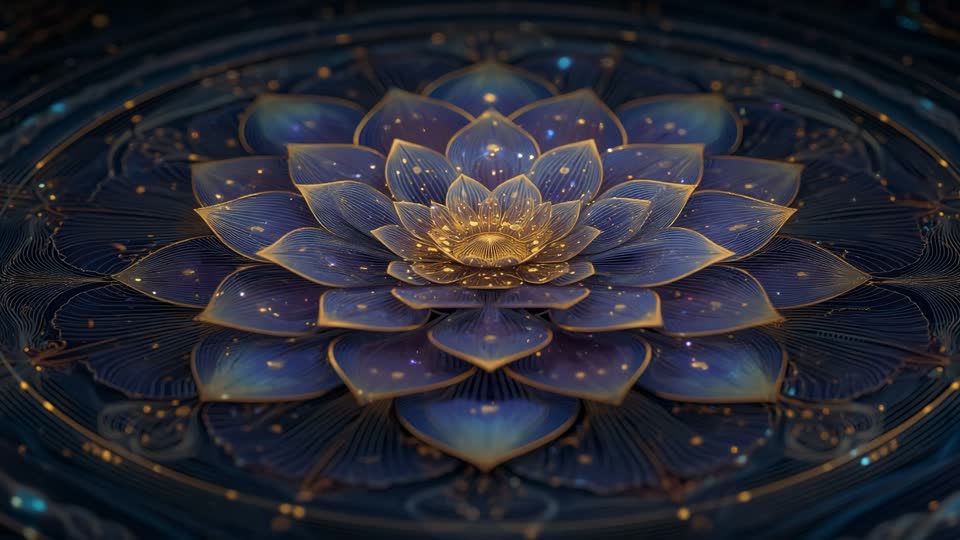 Images made by IMAGE MACHINE — lotus flowers, red circles on a line, moons, light trails, abstract geometry — joined one after another